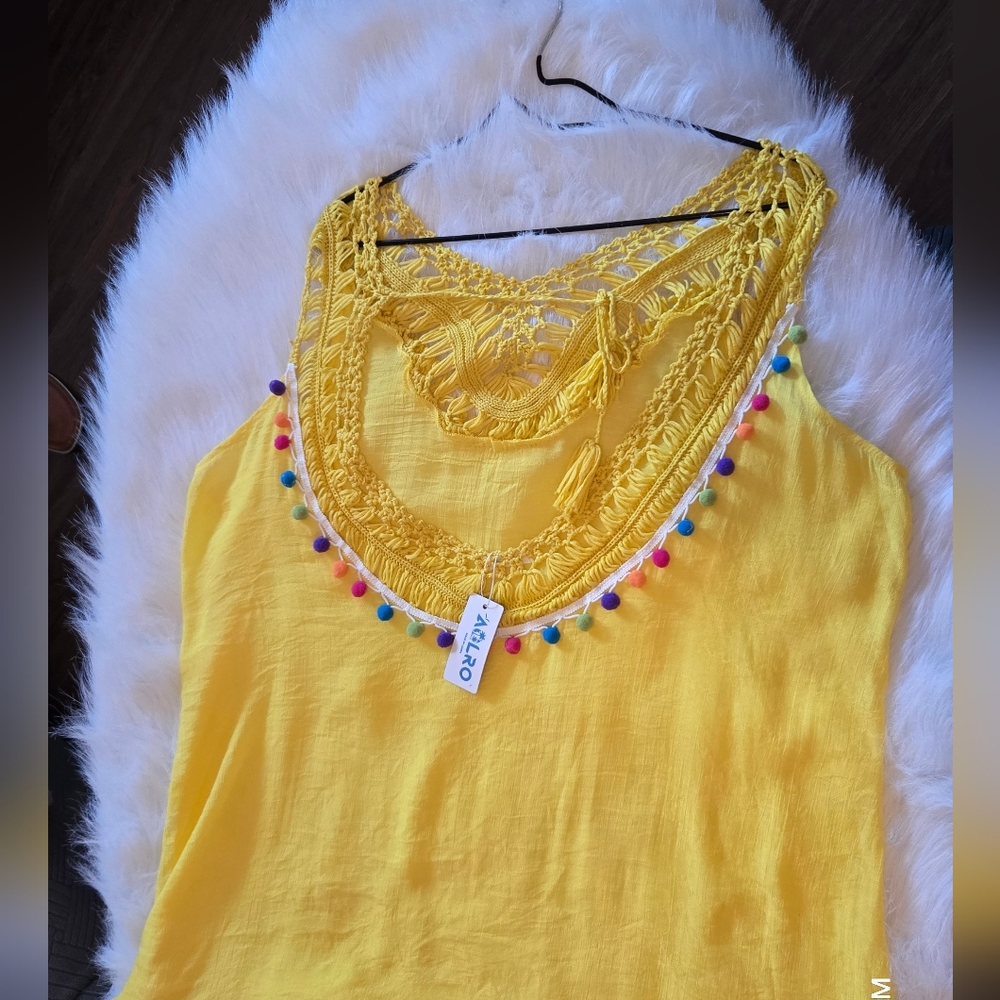 Yellow Ruffled Embellished Tank Top - Picture 4 of 9